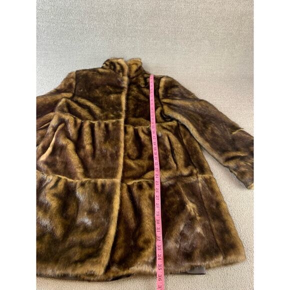 Dennis Basso Faux Fur Coat Retro Glamor Chic Winter Brown Size Medium - Picture 9 of 11
